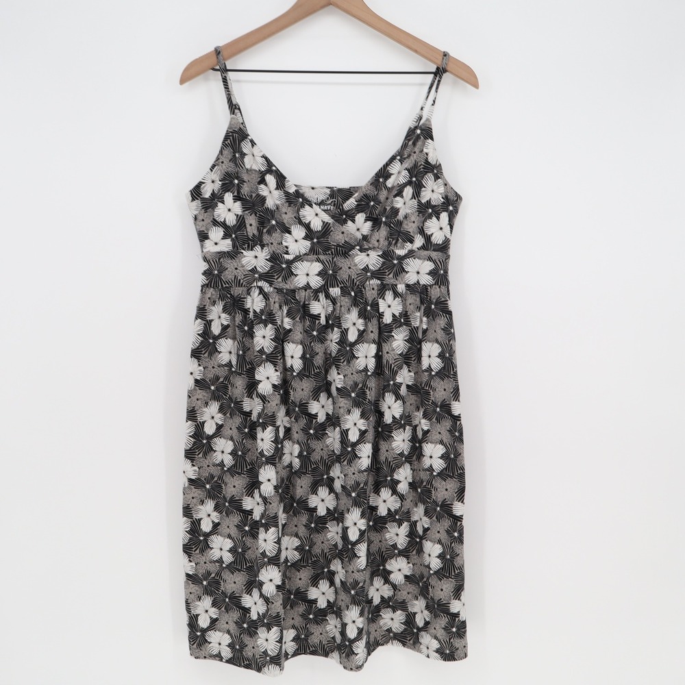Old Navy Dress Womens Large Sun Dress Black Floral Spaghetti Strap Excellent